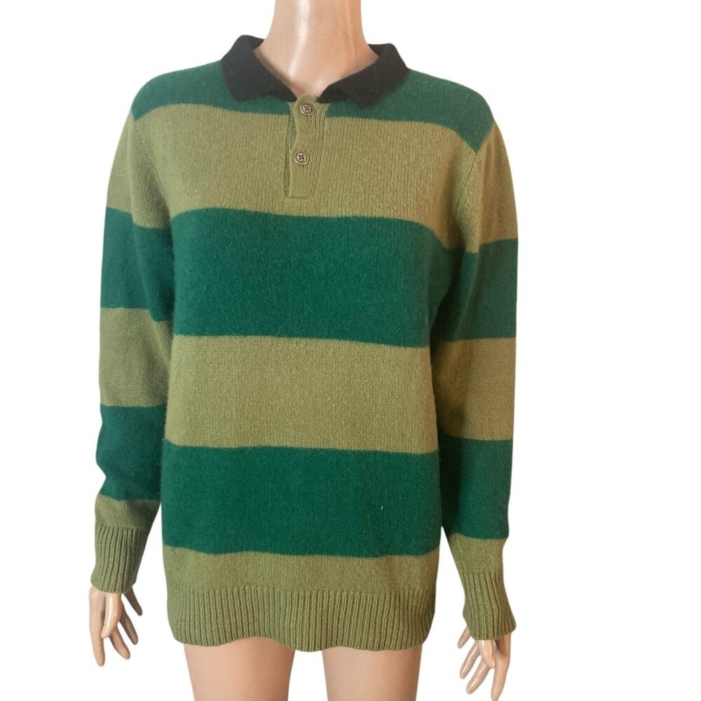 The Elder Statesman Sweater Mens Small 100% Cashmere Green Striped - Picture 7 of 11
